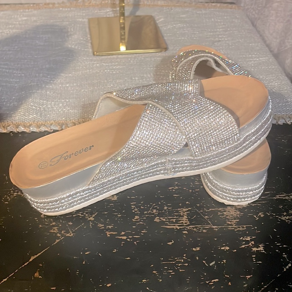 Forever Sparkly Silver Slip On Platforms